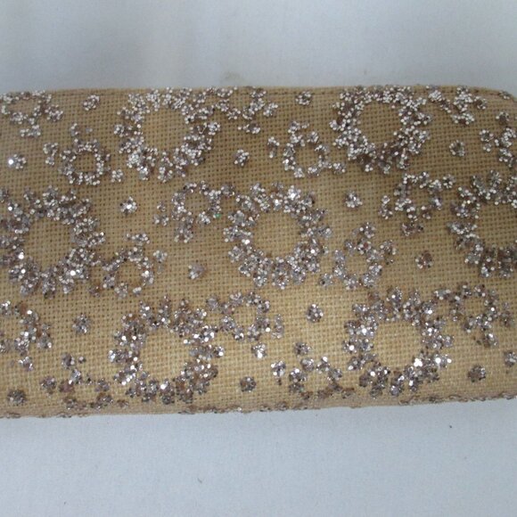 Deux Lux gold Glitter Raffia zip around Wallet Organizer change & card pockets - Picture 3 of 12